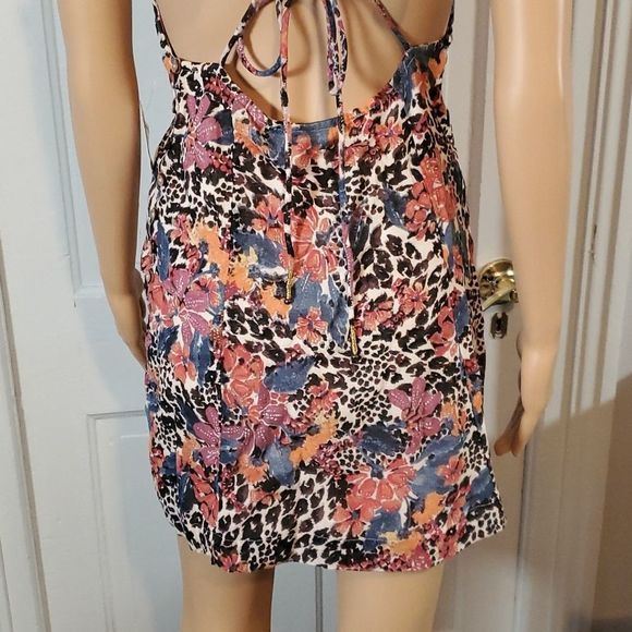NEW NWT Free People Deep V-Neck Tie Back Sexy Floral Anumal Print Mini Dress XS - Picture 5 of 14